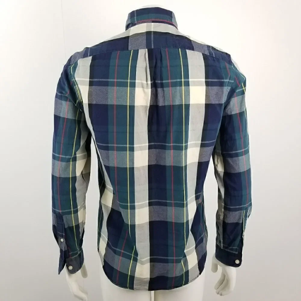 J. Crew Mens Blue Green Sunwashed Oxford Button Down Shirt in Plaid Size Small